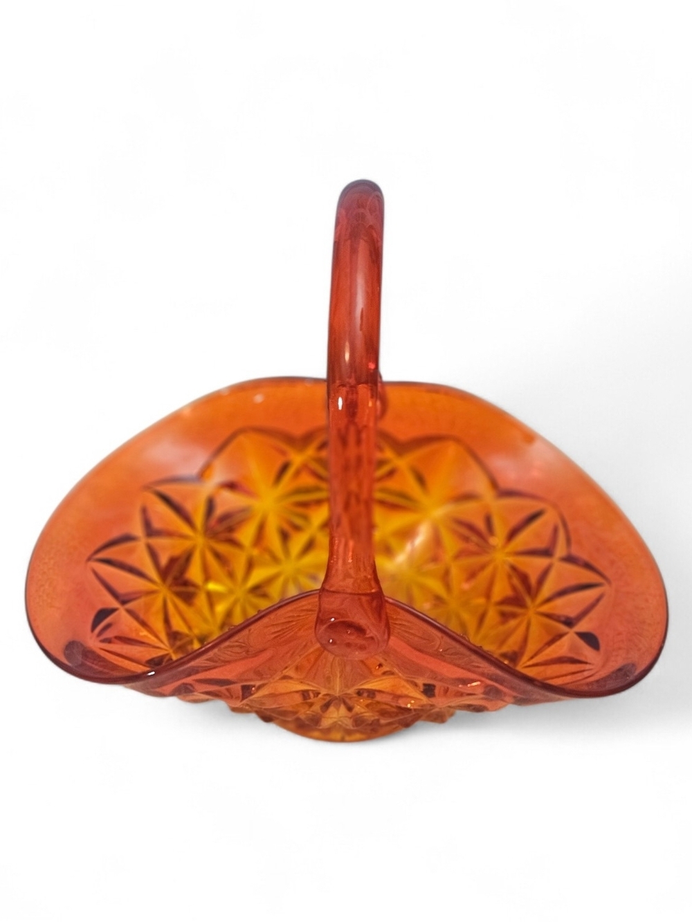 Amberina Glass Basket By Indiana Glass Diamond Point Texture 1970's